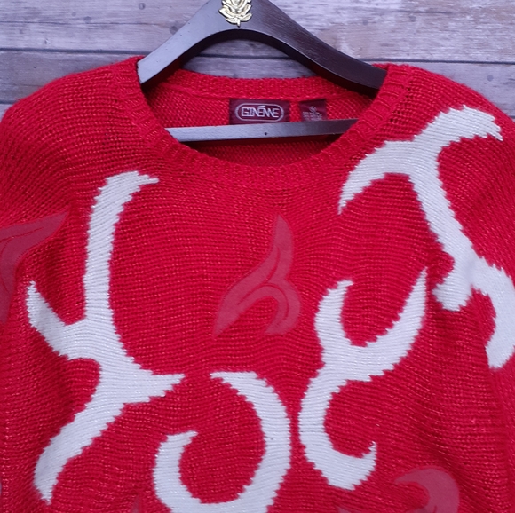 Firery flames red white suede knit vintage sweater - Picture 5 of 9
